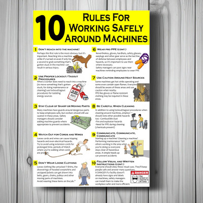 komstec Rule For Working Safely Around Machine Sign Boards Sun Board 12x18 Inches Emergency Sign