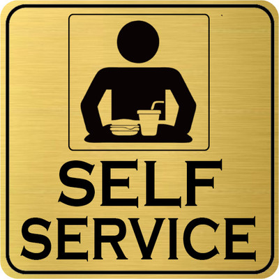Klowage SELF SERVICE Square Gold & Black Acrylic Engraving Emergency Sign Emergency Sign(Reflective Sign)