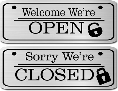 Klowage OPEN CLOSED High Grate Silver Colour Acrylic SignBoard Emergency Sign(Reflective Sign)