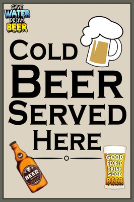 surmul Cold Beer Serverd Here Sign Board Sun Board For Cafes, Hotels, 12x18 Inches Sign Emergency Sign