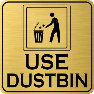 Klowage USE DUSTBIN Square Gold & Black Acrylic Engraving Emergency Sign Emergency Sign(Reflective Sign)