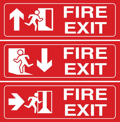RKDECOR Fire Exit Safety Warning Sign Board For Home office (Size 12x4 Inch) Emergency Sign