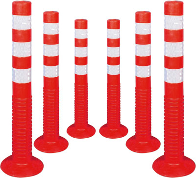Kunplast Flexible Plastic Spring Post Barrier High Grade Polymer Material, Pack of 6 (RED) Emergency Sign(Reflective Sign)
