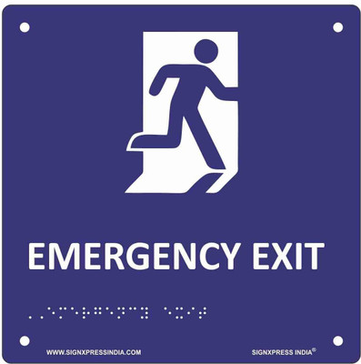 Signxpress Emergency Exit Braille Signage Self Adhesive Tape Sticker Sign Board 20 X 20 Cm Emergency Sign