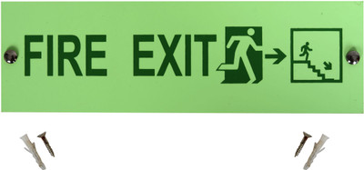Edu10ment.in Glow Dark FIRE EXIT Run Right Clockwise Downstairs Sign Board Backlite Material Emergency Sign(Reflective Sign)