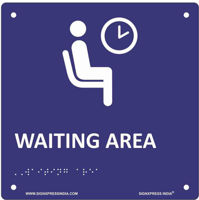 Signxpress Waiting Area Acrylic Braille Signage Self Adhesive Tape Sticker 20x20 Cm Pack Emergency Sign