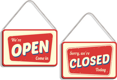 DELWOR We Are Open Come in, Sorry We're Closed Today Emergency Sign