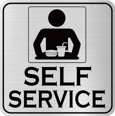 Klowage SELF SERVICE Square Silver & Black Acrylic Engraving Emergency Sign Emergency Sign(Reflective Sign)