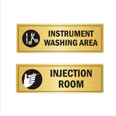 Mindcraftz Washing Area & Injection Room Hospital Sign Board Acrylic 15x5 Gold Color Emergency Sign(Reflective Sign)