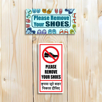 surmul Please Your Shoes Sign Board For House, Temple, And Front Door Emergency Sign
