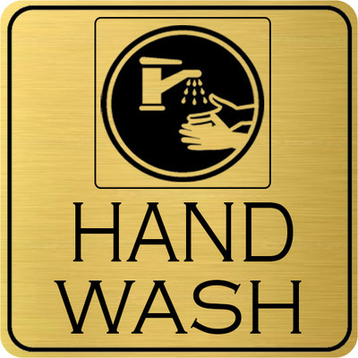 Klowage HAND WASH Square Gold & Black Acrylic Engraving Emergency Sign Emergency Sign(Reflective Sign)