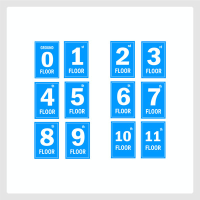 Mindcraftz Eleven Floors Lifts Lobby Stair case Acrylic Sign Board Blue Emergency Sign