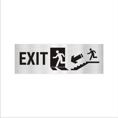 Mindcraftz Exit down Acrylic sign board 12 x 4 inches 2mm thick Silver Color Emergency Sign(Reflective Sign)