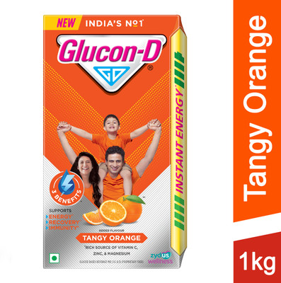 GLUCON-D Tangy Orange with 3 Benefits of Energy, Recovery, and Immunity, Refill Sports Drink(1 kg, Tangy Orange Flavored)