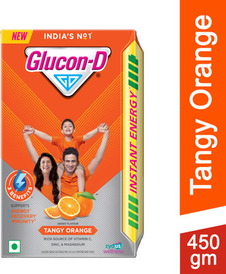 GLUCON-D Tangy Orange with 3 Benefits of Energy, Recovery, and Immunity, Refill Sports Drink(450 g, Tangy Orange Flavored)