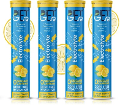 DIET GEAR Electrolytes Effervescent, Zero Sugar, Zero Caffeine, Pre & Post Workout Energy Hydration Drink(4x20 Tablets, Lemon Flavored)