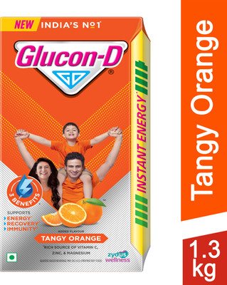 GLUCON-D Tangy Orange with 3 Benefits of Energy, Recovery, and Immunity, Refill Sports Drink(1.3 kg, Tangy Orange Flavored)