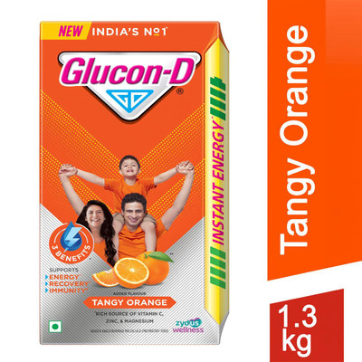GLUCON-D Tangy Orange with 3 Benefits of Energy, Recovery, and Immunity, Refill Sports Drink(1.3 kg, Tangy Orange Flavored)
