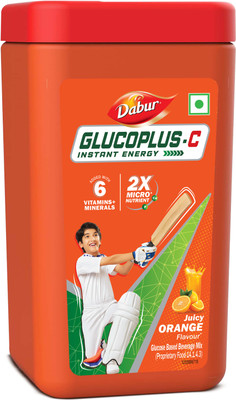 Dabur GlucoPlus-C Instant Energy Glucose Juicy & Tasty (Orange Powder) - 400g Jar Sports Drink(400 g, Orange Flavored)