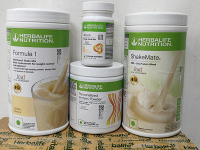 Herbalife Nutrition WEIGHT LOSS F1 VANILLA SHAKE SHAKEMAT PROTEIN POWDER 200GM AFREAH GINGER Nutrition Drink(4x0.17 kg, vanilla shake, shakemate, protein powder 200gm, afresh ginger Flavored)