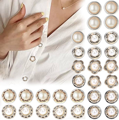 KESHU 30 Pcs Pearl Buttons Mini Fancy Brooch Buttons Metal Buttons(Pack of 30)