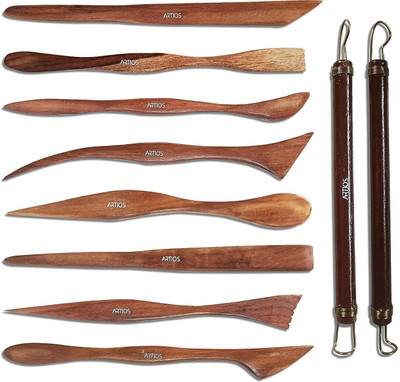 ARTIOS Premium Wooden Clay Modelling Tool Set - 10 Double-Ended Pottery Craft Tools Engraving Set
