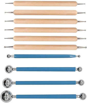 ART RANGER 9 Piece Ball and Wooden Dotting Tool,Embossing Stylus for Nail Art,Polymer Clay Engraving Set