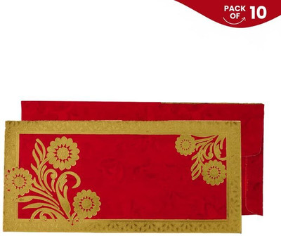 PUJAA PLUS Enveluxe Radiant Gold Flower Envelope - Pack of 10 D4C4 Red Envelopes(Pack of 10 Red)