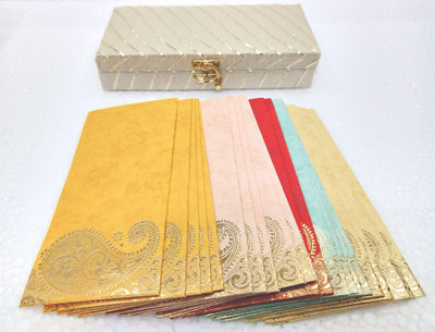 Dazzzled By Pihu Handmade GotaPatti Box & Single Paisley Shagan Envelopes for Gifting Purpose Envelopes(Pack of 25 Beige, Multicolor)