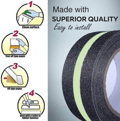 MJP TRADERS 5M x 5M Glow in Dark, Skid Manual Anti Slip Tape with Glow (Manual)(Set of 1, Black)