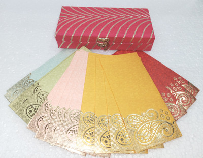 Dazzzled By Pihu Handmade GotaPatti Box & Double Paisley Shagan Envelopes(Pack of 25 Pink, Multicolor)