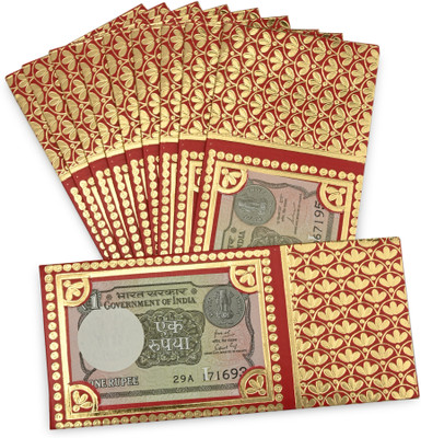 LIFAFEWALA Shagun Envelope with One Rupees Note, Designers/Money/Lifafa for Festival. Envelopes(Pack of 10 Red)