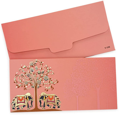 LIFAFEWALA Print Elephant Design Shagun Envelopes Velvet Feel. Envelopes(Pack of 10 Pink)