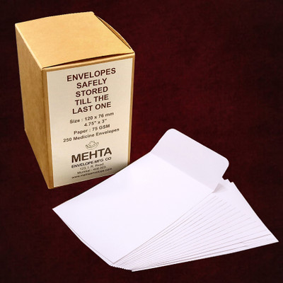 Mehta Envelope Mfg Co White 75 GSM Medicine Envelope 120.6 x 76.2 mm (4.75 x 3 inches) Envelopes(Pack of 250 White)