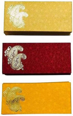 MOUSETRAPS Pack of 75 Shagun Double Ambi Motif Rectangle Shape Shagun Gift Envelopes for Weddings, Birthdays, Baby Shower, Anniversary Envelopes(Pack of 75 Beige, Red, Yellow)