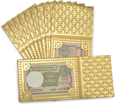 LIFAFEWALA Shagun Envelope with One Rupees Note, Designers/Money/Lifafa for Festival. Envelopes(Pack of 10 Gold)