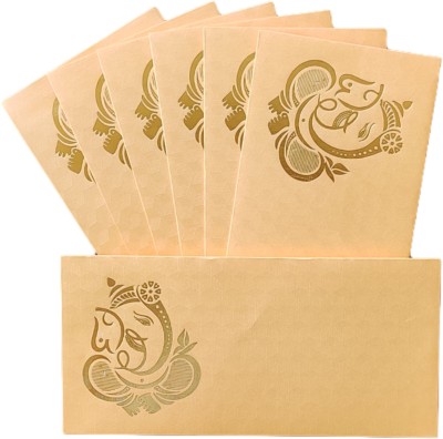 JHINTEMETIC Pack of 25 Matellic Cream Colourful Designer Shagun Lifafa/Money Gift Envelope with Golden Ganpati for Gifting Money on Wedding, Birthday & Any Other Occasion Shagun Envelopes(Pack of 25 Brown)