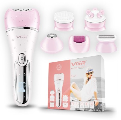 VGR V-733 Professional 6 in 1 Lady Care Grooming Set Cordless Epilator(Pink, White)