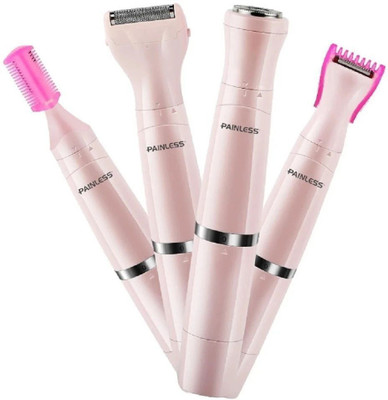Painless Hair Removal for Women- 4 in 1 Electric Hair Shaver Kit Include Face Hair Remover, Eyebrow Trimmer, Body Shaver, Nose Hair Trimmer, Waterproof Razor Cordless Epilator(Pink)