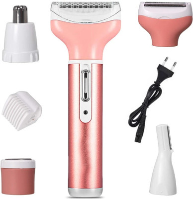 HTHB 4 in 1 Rechargeable Women Body Shaver Beard Eyebrow Nose Trimmer for Women Cordless Epilator(Multicolor)