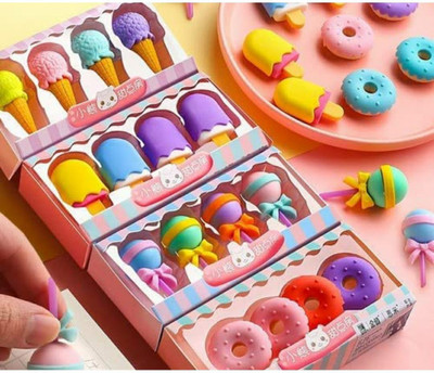 Eraserrubber dessert, food donut ice cream lollipop Non-Toxic Eraser(Set of 4, Multicolor)