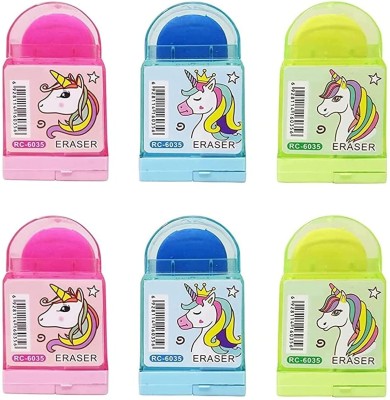 Agelast Unicorn Theme Eraser With Sharpener for School Going Kids Non-Toxic Eraser(Set of 6, Multicolor)