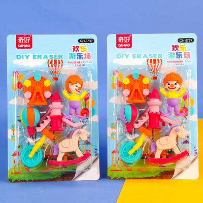 TOYSM Amusement Park 6 Cute Mini Different Character Pencil Eraser Gift for Children's Non-Toxic Eraser(Set of 1, Multicolor)