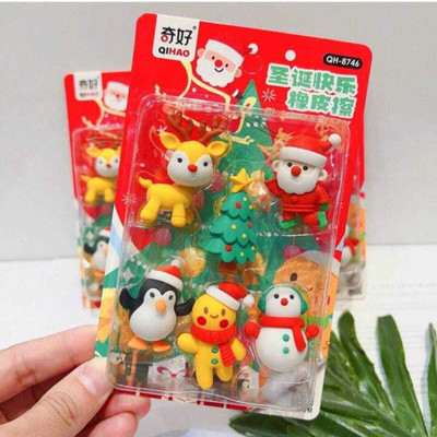 AAHANSTATIONERS CHRISTMAS XMAS THEME ERASER GIFT SET PACK OF 6 ERASERS (Set of 6, Multicolor) Non-Toxic Eraser(Set of 6, Multicolor)