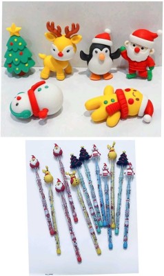 Poohan Combo Pack OF Xmas Eraser & Lead Pencil Gift Set Pack of 6 ERASERS & 12 Pencils Non-Toxic Eraser(Set of 18, Multicolor)