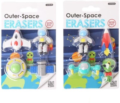 GVP Toys 4 Cartoon Style Space Theme Erasers Set for Kids (Pack of 2) Non-Toxic Eraser(Set of 2, Multicolor)
