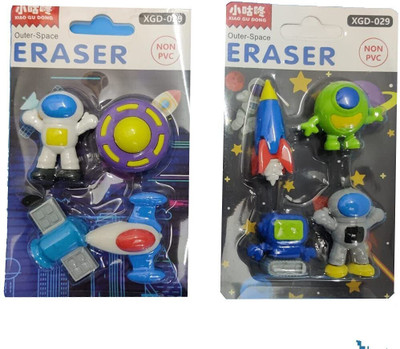 BKDT Marketing Global Astronaut Outer Space Solar Pattern Erasers - (Set of 2) - Birthday Gifts Non-Toxic Eraser(Set of 10, Multicolor)