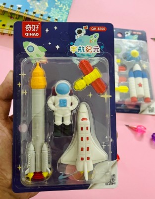 Le Delite Pencil Rubber Eraser Outer Space Shuttle Astronauts Alien Rocket Cute Toy Eraser Non-Toxic Eraser(Multicolor)