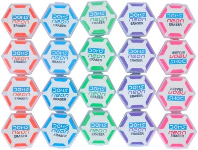 DOMS Neon Hex Dust Free Non-Toxic Eraser(Set of 20, Multicolor)