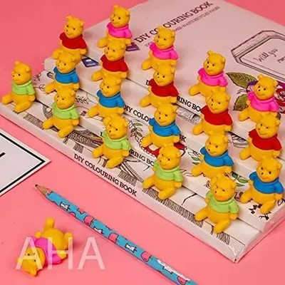 kiaraz Winnie The Pooh Pencil Topper & Eraser Set | 8 Pcs Cute Kids Stationery Gift Non-Toxic Eraser(Set of 8, Multicolor)